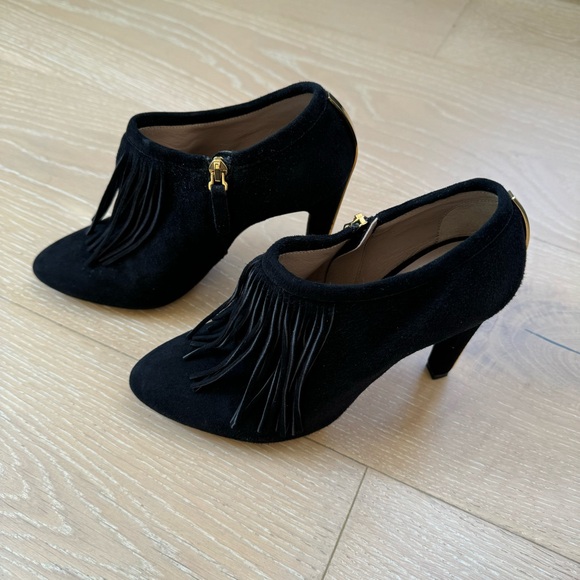 ⭐️Chloe⭐️Fringe Black Suede Leather High Heel Ankle Bootie Designer Women's 6 37 - Picture 4 of 15